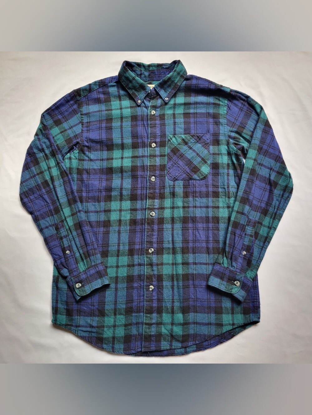 Magellan Canyon Creek Blue Green Plaid Flannel Button Up Classic Fit Mens Size S